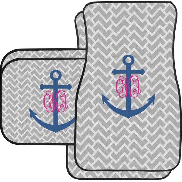 Custom Monogram Anchor Car Floor Mats Set - 2 Front & 2 Back (Personalized)