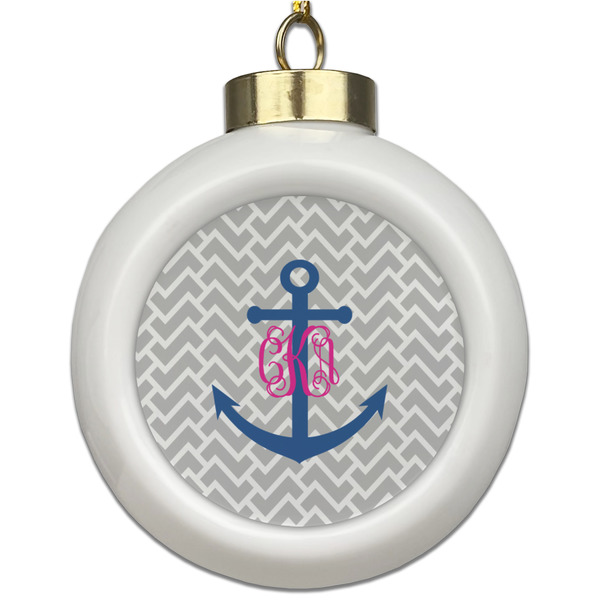 Custom Monogram Anchor Ceramic Ball Ornament
