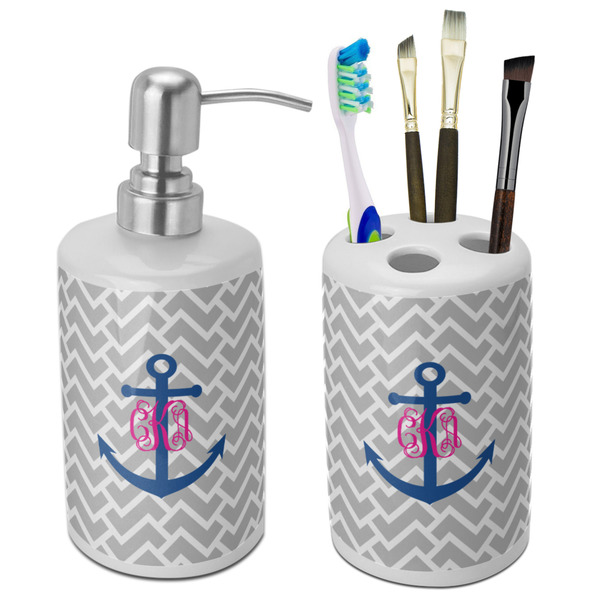 Custom Monogram Anchor Ceramic Bathroom Accessories Set