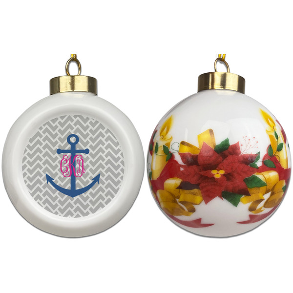 Monogram Anchor Ceramic Christmas Ornament - Poinsettias (APPROVAL)