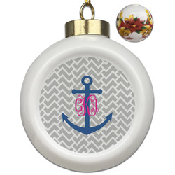 Monogram Anchor Ceramic Ball Ornaments - Poinsettia Garland