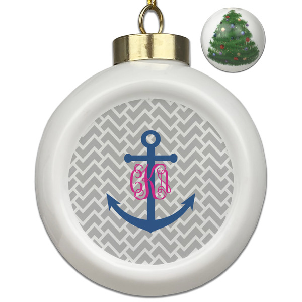 Custom Monogram Anchor Ceramic Ball Ornament - Christmas Tree