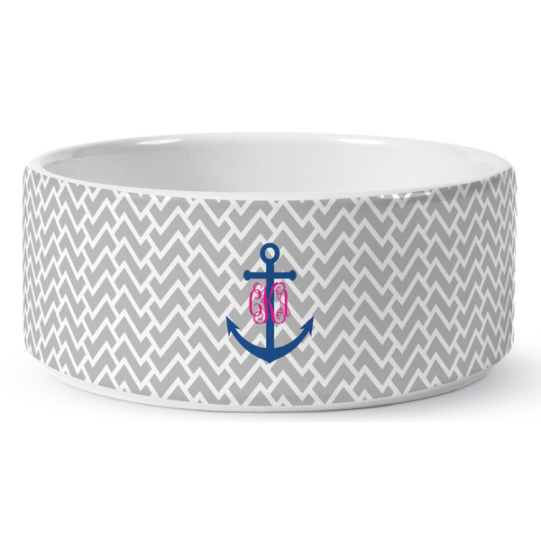 Monogram Anchor Ceramic Dog Bowl - Medium - Front