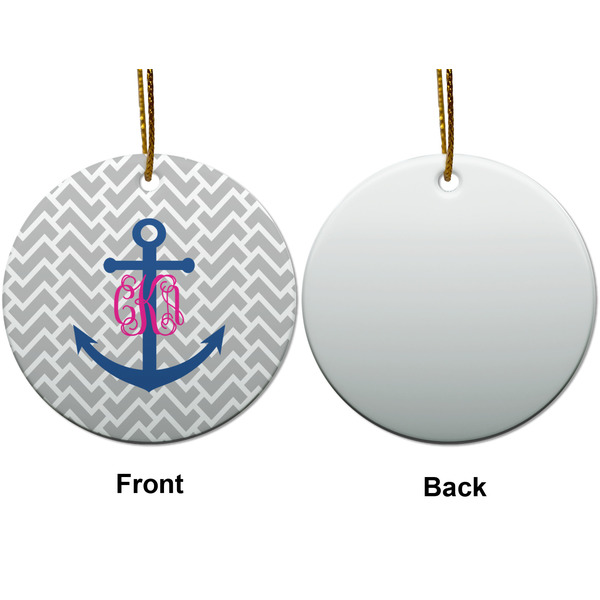 Monogram Anchor Ceramic Flat Ornament - Circle Front & Back (APPROVAL)
