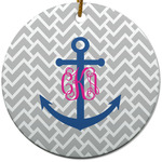 Monogram Anchor Round Ceramic Ornament