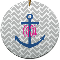 Monogram Anchor Round Ceramic Ornament