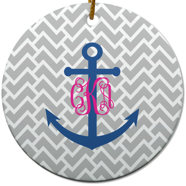 Custom Monogram Anchor Round Ceramic Ornament