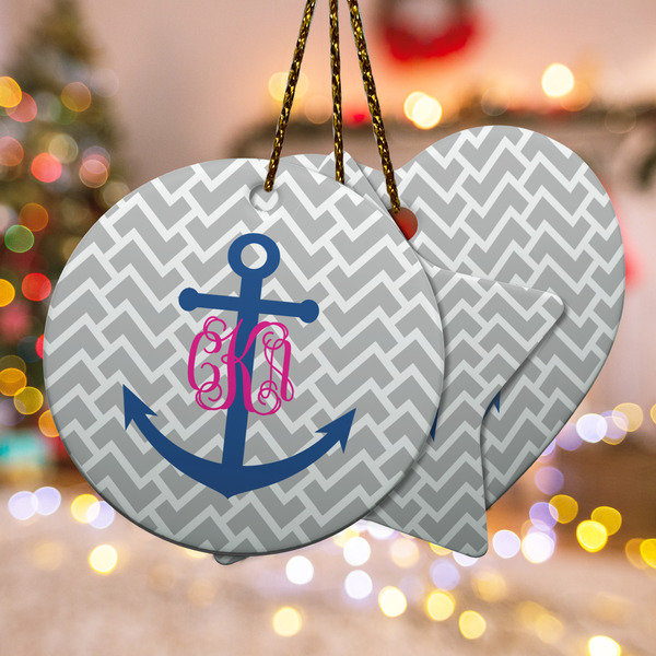 Custom Monogram Anchor Ceramic Ornament
