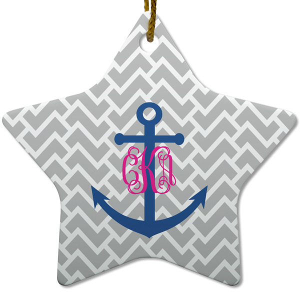 Custom Monogram Anchor Star Ceramic Ornament