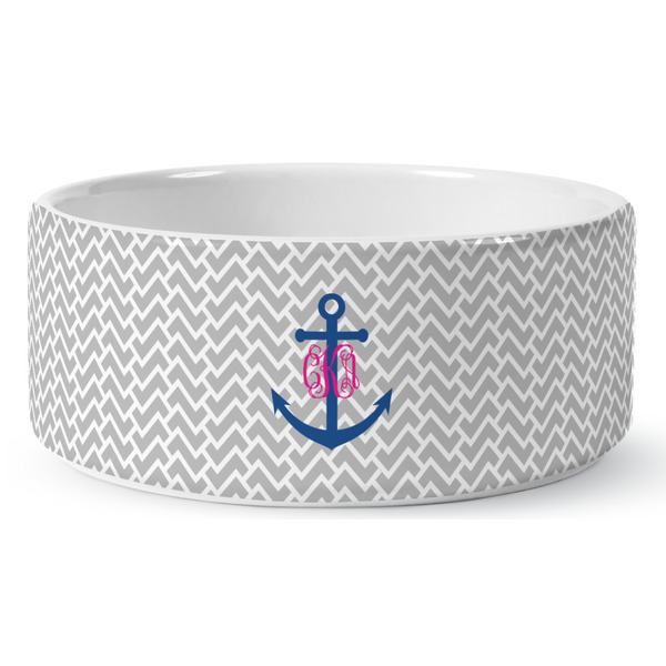 Custom Monogram Anchor Ceramic Dog Bowl - Large (Personalized)