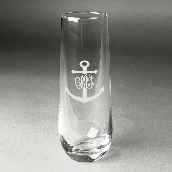 Custom Monogram Anchor Champagne Flute - Stemless Engraved - Single