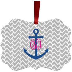 Monogram Anchor Metal Frame Ornament - Double Sided