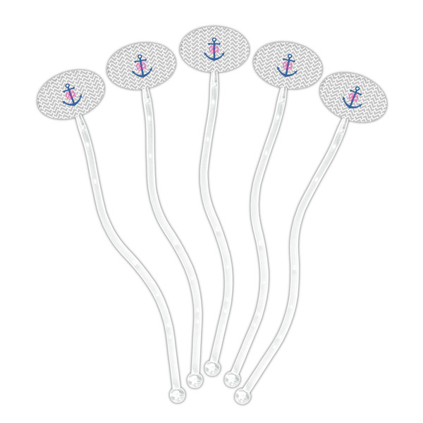 Monogram Anchor Clear Plastic 7" Stir Stick - Oval - Fan