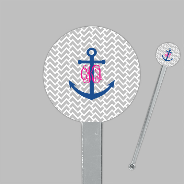 Monogram Anchor Clear Plastic 7" Stir Stick - Round - Closeup