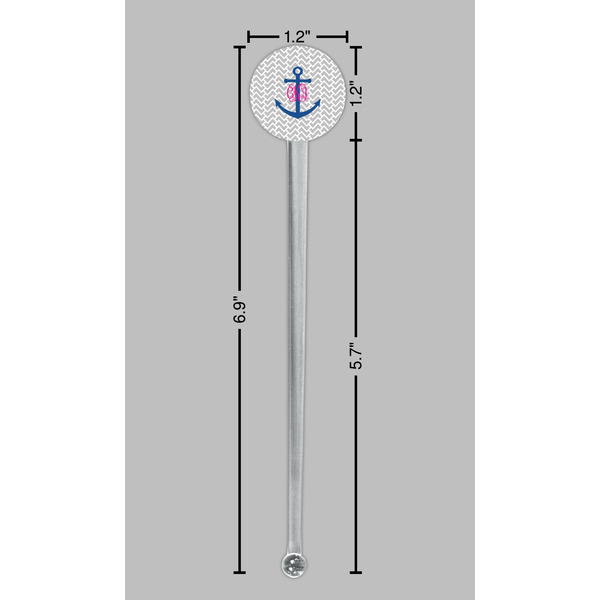 Monogram Anchor Clear Plastic 7" Stir Stick - Round - Dimensions
