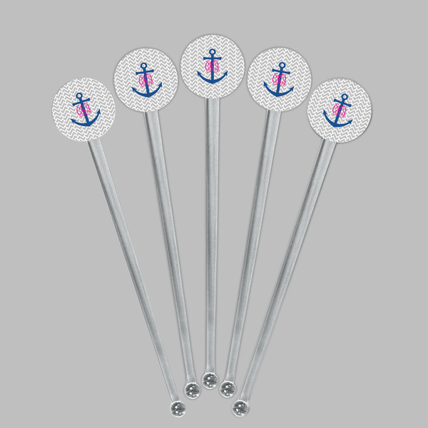 Monogram Anchor Clear Plastic 7" Stir Stick - Round - Fan View