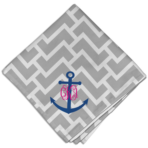 Monogram Anchor Cloth Napkins - Personalized Dinner (Folded Four Corners)