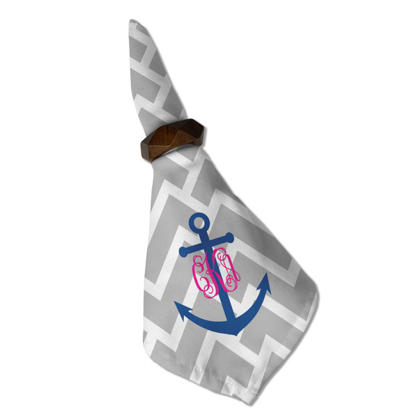 Monogram Anchor Cloth Napkins - Personalized Dinner (Folded in Ring) (MAIN)