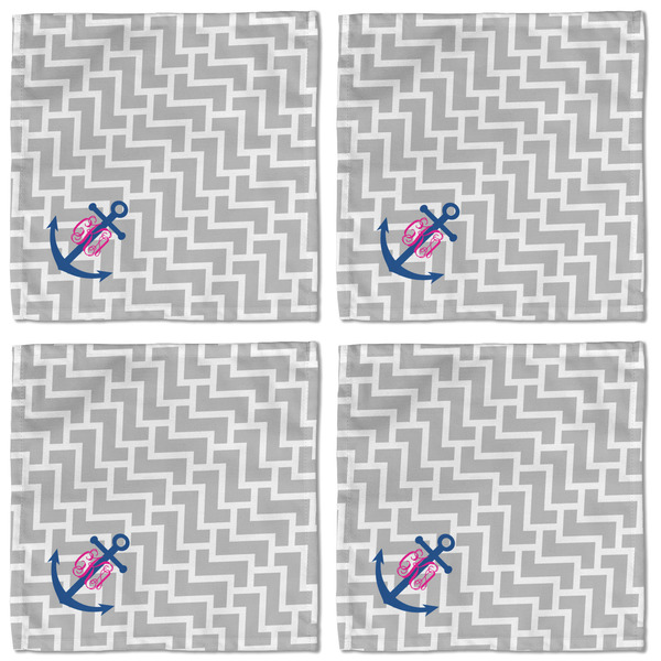 Monogram Anchor Cloth Napkins - Personalized Lunch (APPROVAL) Set of 4