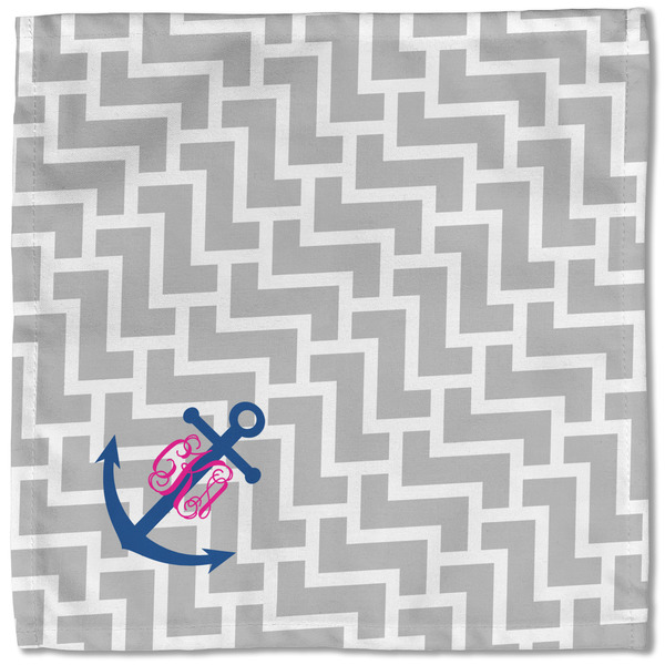 Monogram Anchor Cloth Napkins - Personalized Lunch (Single Full Open)