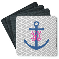 Monogram Anchor Square Rubber Backed Coasters - Set of 4 (Personalized)