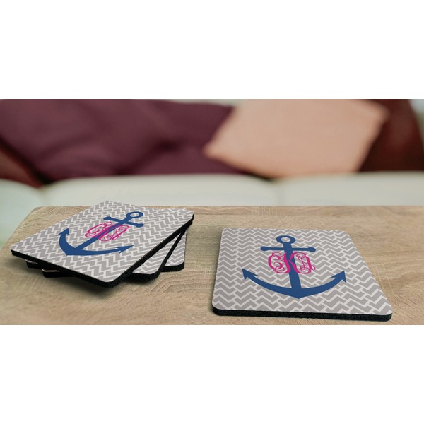Monogram Anchor Coaster Rubber Back - On Coffee Table