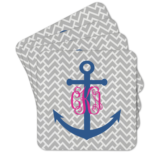 Custom Monogram Anchor Cork Coaster - Set of 4