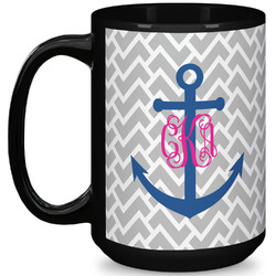 Monogram Anchor 15 Oz Coffee Mug - Black