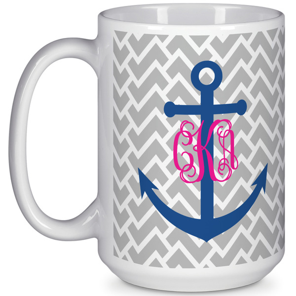 Custom Monogram Anchor 15 Oz Coffee Mug - White