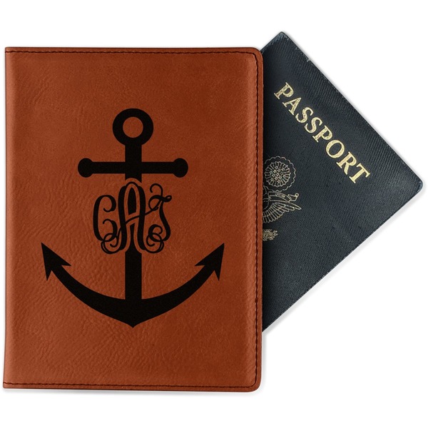 Custom Monogram Anchor Passport Holder - Faux Leather - Single Sided