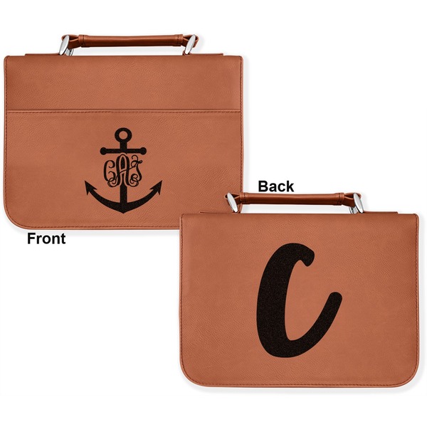Monogram Anchor Cognac Leatherette Bible Covers - Large Double Sided Apvl