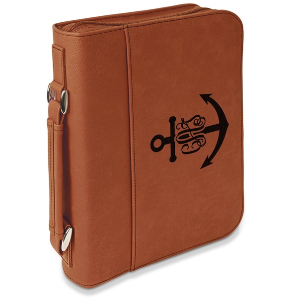 Custom Monogram Anchor Leatherette Bible Cover with Handle & Zipper - Large - Double Sided (Personalized)