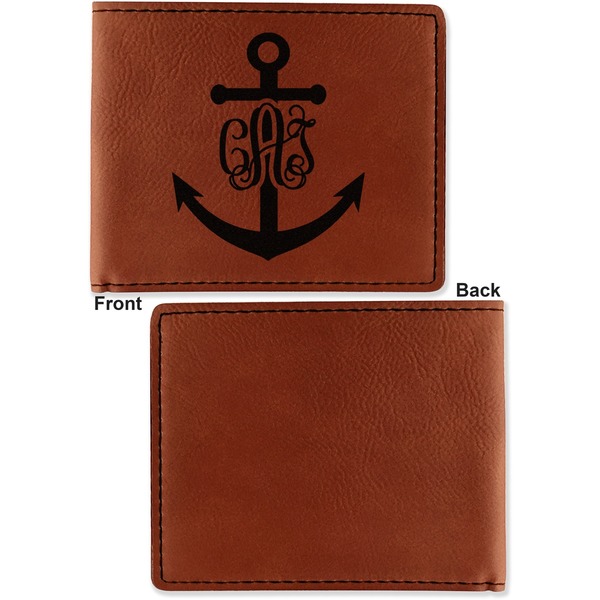 Monogram Anchor Cognac Leatherette Bifold Wallets - Front and Back Single Sided - Apvl
