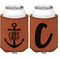 Monogram Anchor Cognac Leatherette Can Sleeve - Double Sided Front and Back