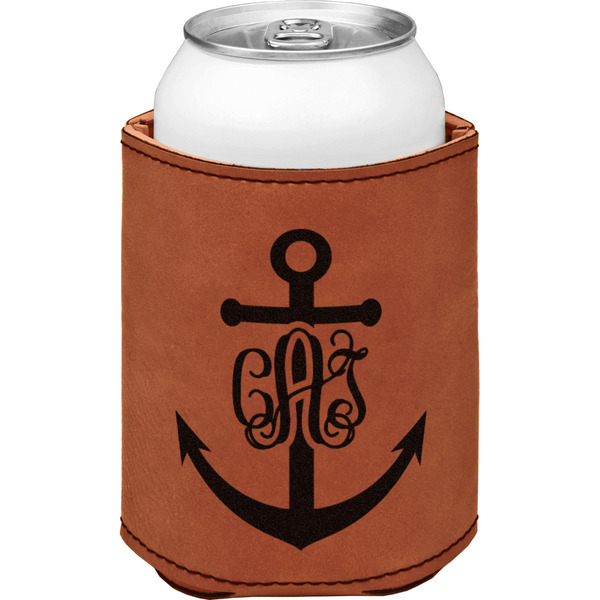 Custom Monogram Anchor Leatherette Can Sleeve - Double Sided (Personalized)
