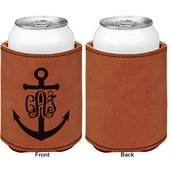 Monogram Anchor Cognac Leatherette Can Sleeve - Single Sided Front and Back
