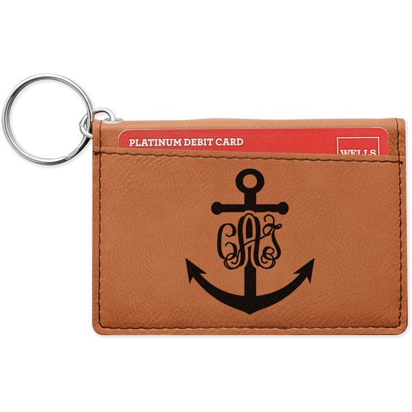Custom Monogram Anchor Leatherette Keychain ID Holder (Personalized)