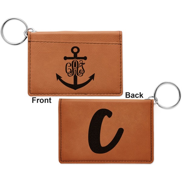 Monogram Anchor Cognac Leatherette Keychain ID Holders - Front and Back Apvl