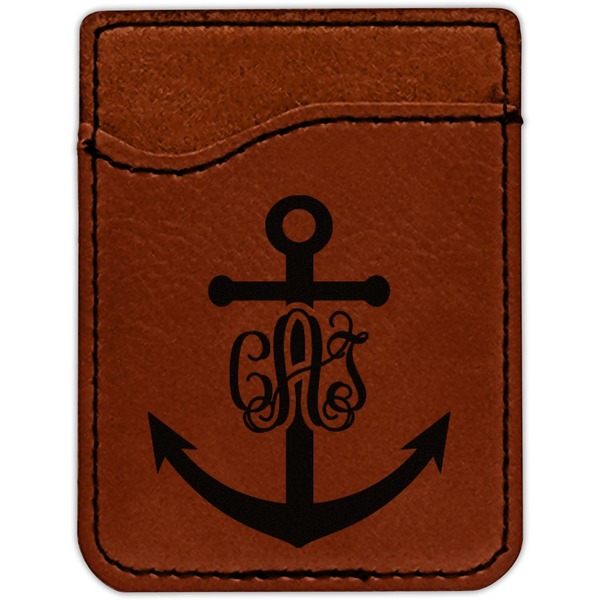 Monogram Anchor Cognac Leatherette Phone Wallet close up