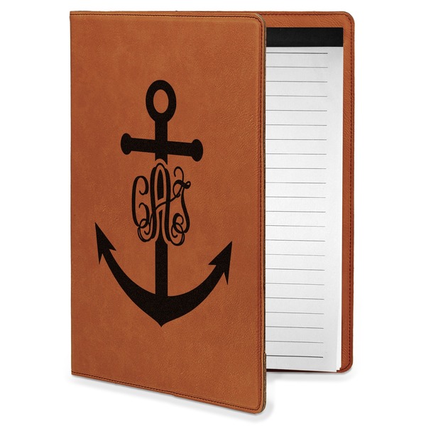 Custom Monogram Anchor Leatherette Portfolio with Notepad - Small - Double Sided (Personalized)