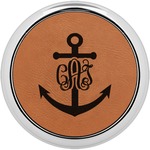 Monogram Anchor Leatherette Round Coaster w/ Silver Edge - Single or Set (Personalized)
