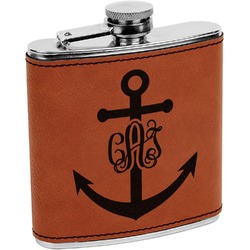 Monogram Anchor Leatherette Wrapped Stainless Steel Flask (Personalized)
