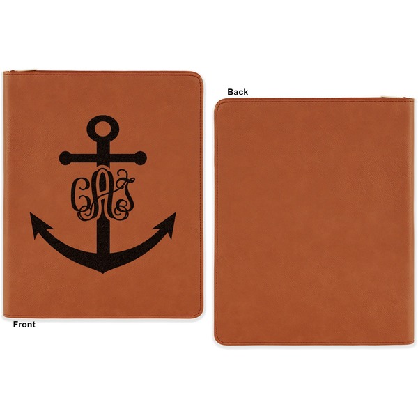 Monogram Anchor Cognac Leatherette Zipper Portfolios with Notepad - Single Sided - Apvl