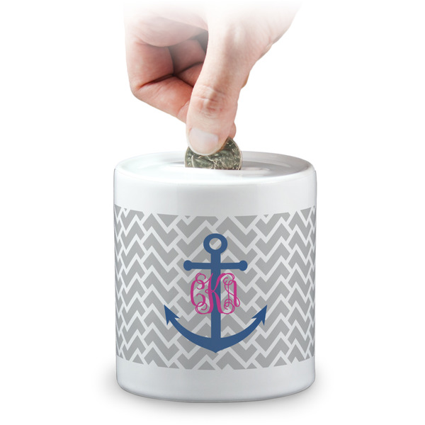 Custom Monogram Anchor Coin Bank (Personalized)