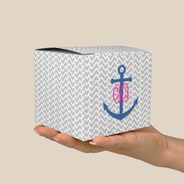 Monogram Anchor Cube Favor Gift Box - On Hand - Scale View