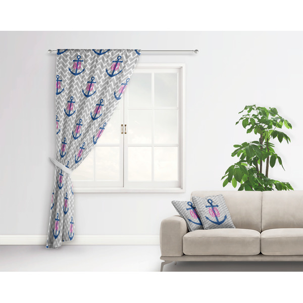 Monogram Anchor Curtain With Window and Rod - in Room Matching Pillow