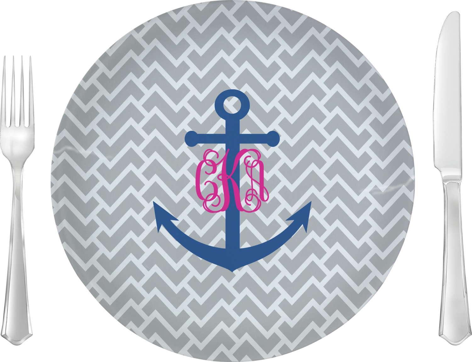 Custom Monogram Anchor 10" Glass Lunch / Dinner Plates Single or Set