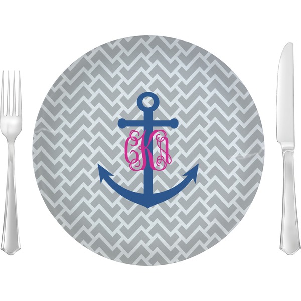Custom Monogram Anchor 10" Glass Lunch / Dinner Plates - Single or Set (Personalized)