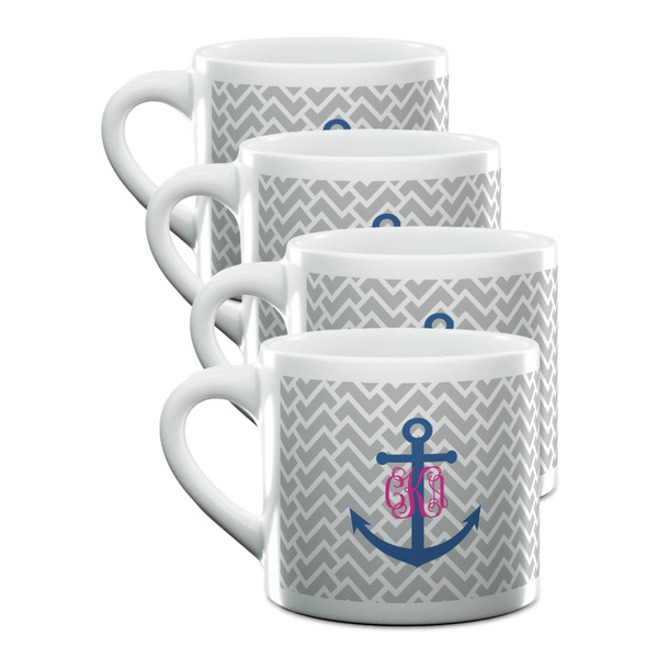 Custom Monogram Anchor Double Shot Espresso Cups - Set of 4