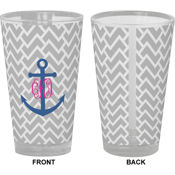 Monogram Anchor Pint Glass - Full Color - Front & Back Views